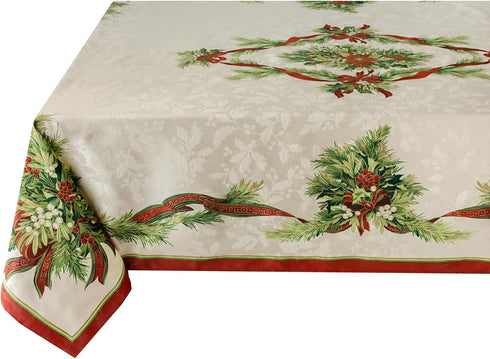 Benson Mills Christmas Ribbons Engineered Printed Fabric Table Cloth, Winter, Holiday and Christmas Tablecloth (60" X 84" Rectangular, Xmas Ribbon...