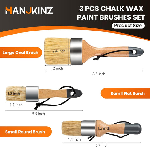 Chalk and Wax Paint Brush 3pc Set, Large Chalk Paint Brush and Small Wax Brush for Chalk Paint, Natural Bristles Stencil Brush, Chalk Paint Brushe...