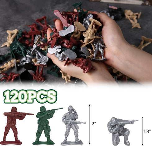 LovesTown 120PCS Army Men Toy Soldiers, Plastic Toy Soldiers Red Green Silver Beige Military Action Figures for Boys Birthday Gift...
