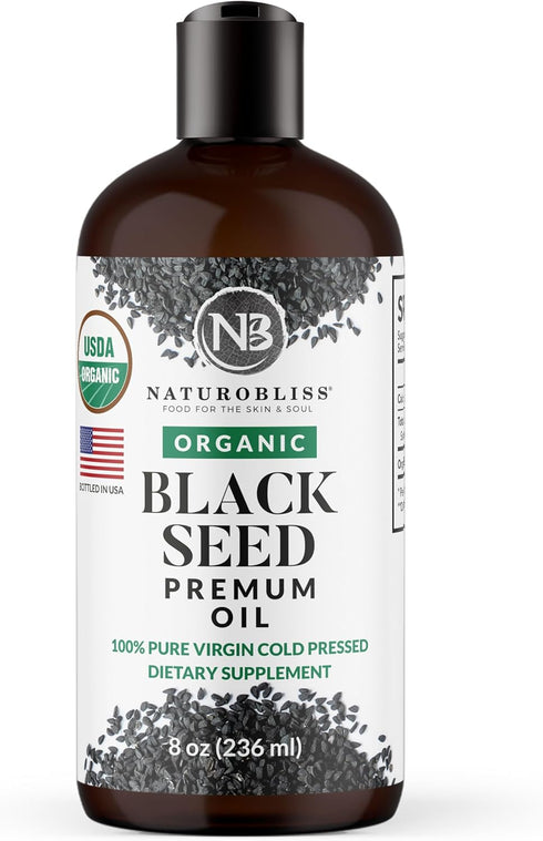 NaturoBliss Organic Black Seed Oil 100 Virgin Cold Pressed Omega 3 6 9 Super Antioxidant for Immune Support, Joints, Mobility, Digestion, Hair Ski...