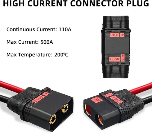 Qs8 Connector with 7.4 inches 10gauge Silicone Wire Anti-Spark Connector Set (2 Pack) Male & Female 500A Burst/Gold Plated 8MM Bullets...