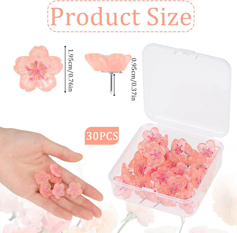 25Pcs Cherry Blossoms Push Pins, Pink Resin Glitter Flower Push Pins Decorative Thumb Tacks for Wall Hangings, Bulletin Board,Maps, Office Wall...