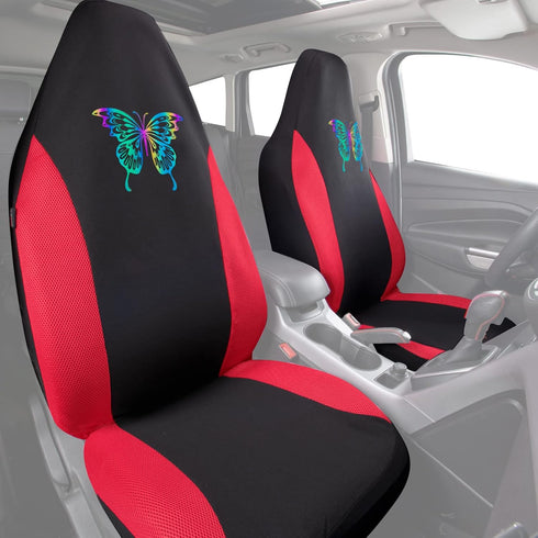 Outlet Red 3D Air Mesh Front Seat Covers,Reflective Colorful Butterfly Bucket Seat Covers,Airbag Compatible,High Back Seat Covers for Women Girl,U...