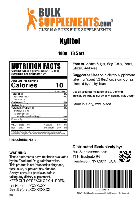 BulkSupplements.com Xylitol Powder - Xylitol Sweetener, Sugar Substitute For Baking & Cooking - Low Calorie & Gluten Free, 4g per Servings, 100g (...