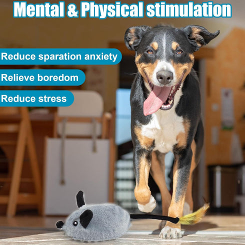 Mity rain Interactive Dog Toys, Fake Mouse Moving Dog Toy with Automatic Sensor, Dog Mouse Toy with Realistic Sound & Extended Tail, Automatic Dog...