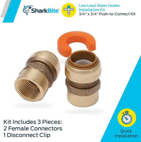 SharkBite 3/4 Inch Water Heater Connection Kit, Push to Connect Brass Plumbing Fittings, PEX Pipe, Copper, CPVC, PE-RT, HDPE, 22441LF...