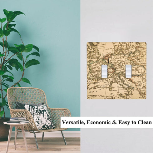Antique Old Map 2-Gang Wall Plate Retro Beige European Map Italy France Spain Mediterranean Continent Vintage Nautical Toggle Light Switch Covers ...