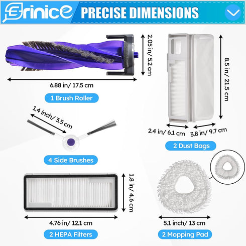 Replacement Parts for Narwal Freo X Ultra Robot Vacuum Cleaner Accessories Kit, 1 Brush Roller, 2 Hepa Filters, 2 Mopping Pads, 2 Disposable Dust ...