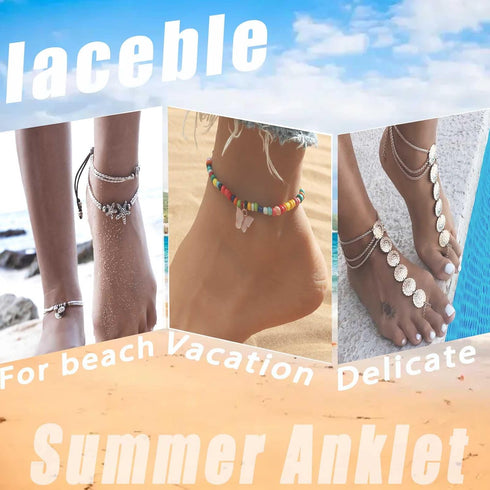 Boho Starfish Beaded Anklet Bracelets White Beads Anklet Beach Beaded Ankle Bracelet Summer Blue Starfish Foot Chain Jewelry for Women...