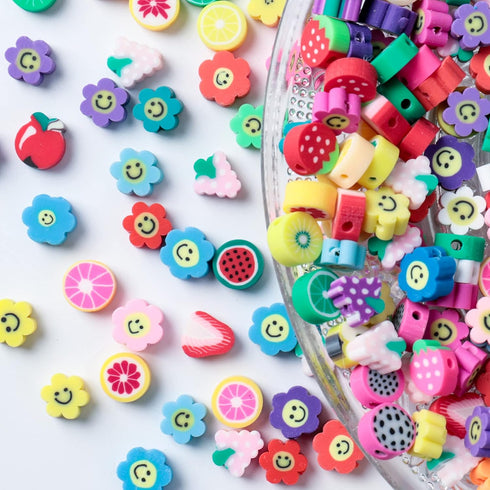 200pcs Mixed Fruit Spacer Beads Smile Face Beads Color Polymer Clay Beads, for DIY Jewelry Bracelet Earring Necklace Craft Making Supplies...