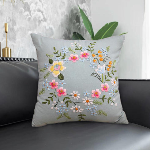 AMLESO DIY Embroidery Covers Kit Cushion Cover Semi-Finished for Living Room Sewing Supplies Adults Beginners Gift, light blue...