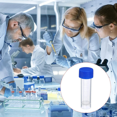 PATIKIL 5mL Plastic Test Tubes, 15 Pack Frozen Container Storage Blue Screw Cap for Lab Laboratory Science, Clear...