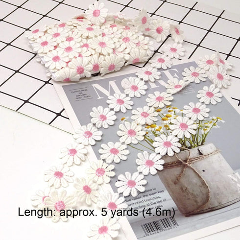 Honbay 5 Yards Decorating Lace Embroidered Trim Ribbons for Sewing or Craft Decoration (Daisy Pink)...
