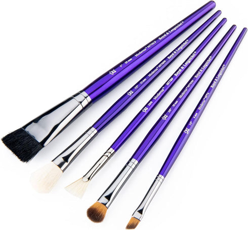 Royal & Langnickel Moderna, 5pc Scruffy Variety Brush Set for All Painting Mediums, Includes - Scruffy, Mop, Angular & Fan Brushes Purple...
