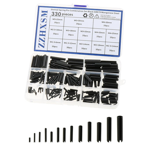330PCS Slotted Spring Pin Combination Set Black GB879 Manganese Steel Split Expansion Pin for Industrial Manufacturing and Automotive Repair and E...