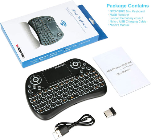 Mini Wireless Keyboard with Touchpad Mouse, 2.4GHz Portable Handheld Keyboard with QWERTY Keypad,RGB Backlit,Rechargeable Battery for Android TV B...