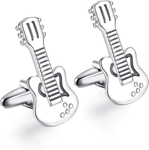 HONEY BEAR Guitar Cufflinks for Mens Steel Shirt Wedding Business Gift Silver...