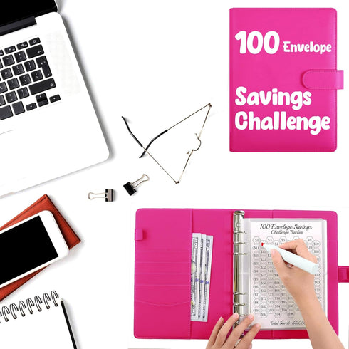 ISRAR™ 100 envelopes money saving challenge binder, Pre-Numbered Envelopes, 2 Erasable Red Markers, A5 Money Saving Book, Save 5050$ With This Mon...