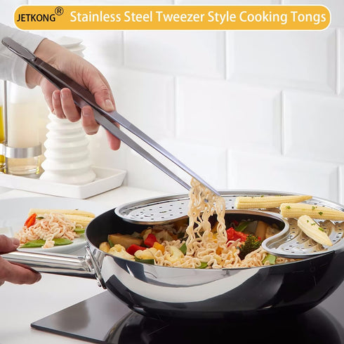 JETKONG Serving Tweezer Tongs 9-Inch Cooking Tweezers Kitchen Tweezers, Set of 3 (9 9 9 Inch, Silver)...