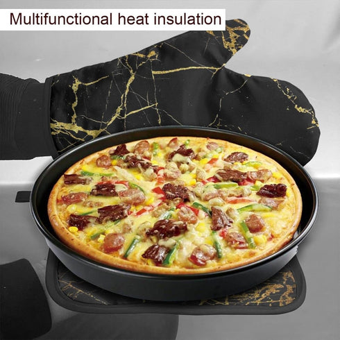 Black Gold Marble Oven Mitts and Pot Holders Heat Resistant Oven Gloves Safe Cooking Baking Grilling...