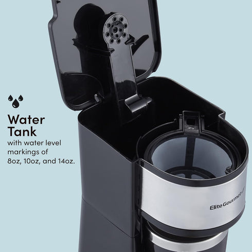 Elite Gourmet EHC112 Personal Single-Serve Compact Coffee Maker Brewer Includes 14Oz. Stainless Steel Interior Thermal Travel Mug, Compatible with...