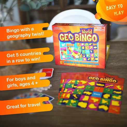 GeoToys GeoBingo, World Bingo for Kids, Geography Game for Home, School, or Camp, Classic Bingo Games for Family, Play & Learn Countries of the Wo...