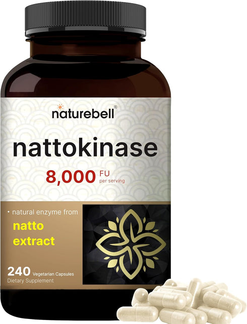 NatureBell Nattokinase Supplement 8,000 FU Per Serving, 240 Veggie Capsules | Traditional Natto Extract Source – Max Strength Enzyme & Heart Healt...