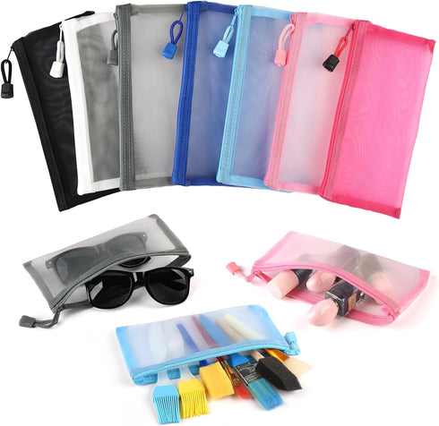 7 Pcs Mini Zipper Mesh Bags, Small Makeup Pouches for Purse Lipstick Cosmetic Accessories Organizer for Women Girls Waterproof, Clear Makeup Bag, ...