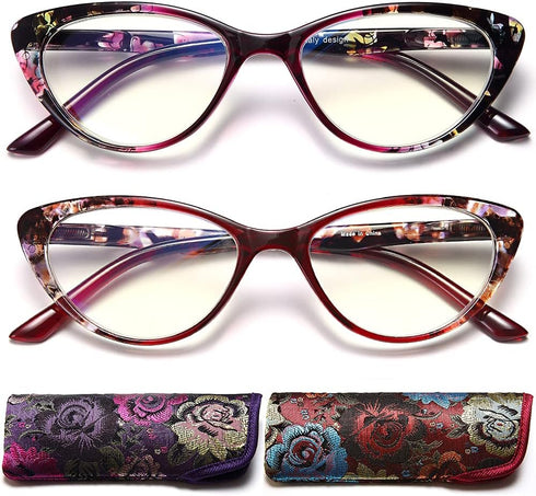 Cat Eye Blue Light Blocking Glasses for Womens - 2 Pairs Lightweight Blue Screen Computer Eyeglasses Anti Glare Glasses...