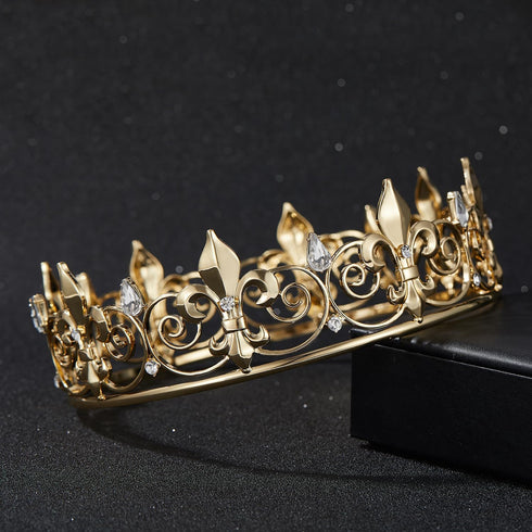 SWEETV Royal Full Round King Crown Crystal Tiara for Men Party Hats Costume Accessories...