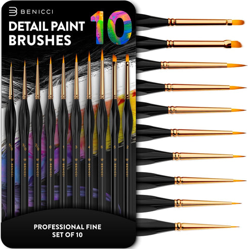 Professional Miniature Paint Brushes - Paint Brush Set of 10 Detail Paint Brushes - for Fine & Art Painting - w/Comfortable Grip Handles - Perfect...