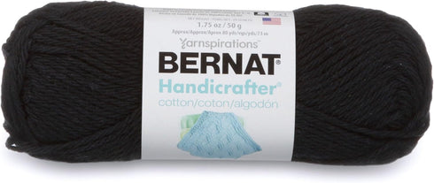 Bernat Handicrafter Cotton Solids Yarn, 1.75 oz, Gauge 4 Medium, 100% Cotton, Black Licorice......
