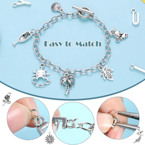 469 Pieces Bangles Making Kit, 10 Pieces Round Link Chain Bracelets with OT Toggle Clasp, 159 Pieces Moon Stars Tibetan Silver Charms and 300 Piec...