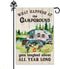 What Happens at Campground Get Laughed Garden Flag, 12 x 18 Inch Holiday Yard Outdoor Farmhouse Lawn Decoration Flag, RV Campground Bonfire Campin...