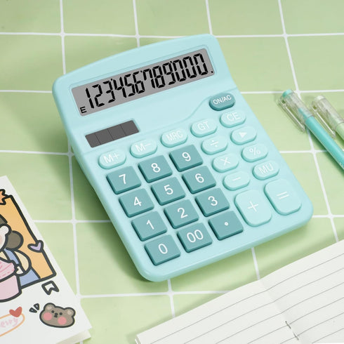 Cute Light Blue Desktop Calculator with Big Buttons, Dual Power Source, Solar and Battery, Large Display Screen - Perfect for Office, Teachers, an...