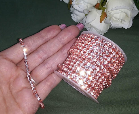 KAOYOO 5 Yards 3MM Zircon Rhinestones Close Chain Beaded Trim for Sewing Crafts,DIY Decoration?Rose Gold?...