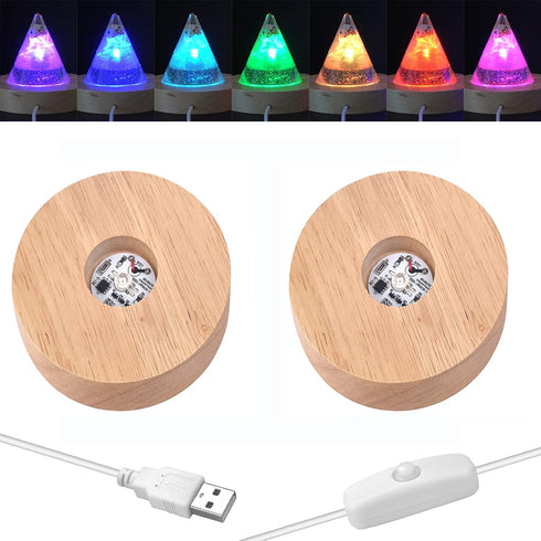 YAKAMOZ 2Pcs Round Wooden LED Lights Display Base for Laser Glass Resin Art(it did not Come with a Control to Change The Lights)...