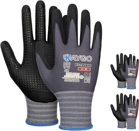 KAYGO Work Gloves MicroFoam Nitrile Coated KG19NB, Seamless Knit Nylon Safety Work Gloves with Micro Dots on palm, Ideal for General Purpose,Autom...