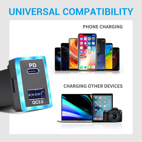 MICTUNING 12V/24V USB Type C Car Charger Replacement for Toyota, Dual USB Ports QC3.0 & PD Type C Car Power Socket Compatible with iPhone iPad PDA...