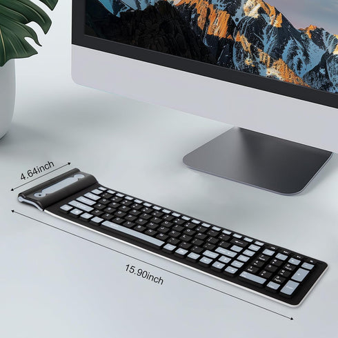 sungwoo Wireless Silicone Keyboard, 2.4GHz Wireless, Foldable Rollup Keyboard, Waterproof, Dustproof and Lightweight, Perfect for PC, Notebook, La...