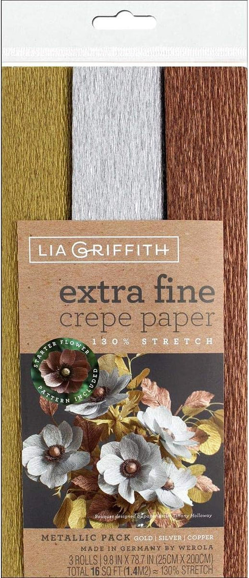 Lia Griffith PLG11029 Extra Fine Crepe Paper, 16 Total Square Feet, Metallic Pack, 3 Count...