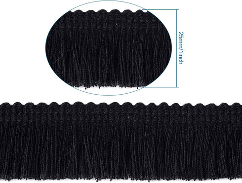 MegaPet Black Polyester Fringe Tassel Lace Trim 1 Inch x 82 Feet Chainette Fringe Fibre Trim for Sewing Quilting DIY Home Decoration...