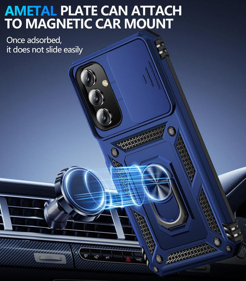 BaHaHoues for Samsung Galaxy A15 5G Case with Screen Protector & Slide Camera Lens Cover,Built-in 360°Rotate Magnetic Ring Stand Shockproof Protec...