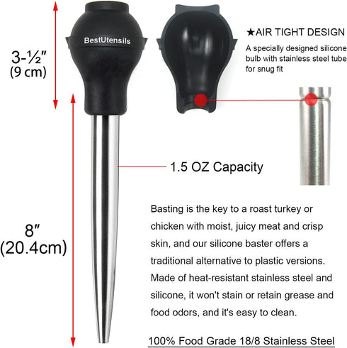 KAYCROWN Stainless Steel Turkey Baster Commercial Grade Quality Silicone Bulb Including 2 Marinade Injector Needles And Basting Brush...