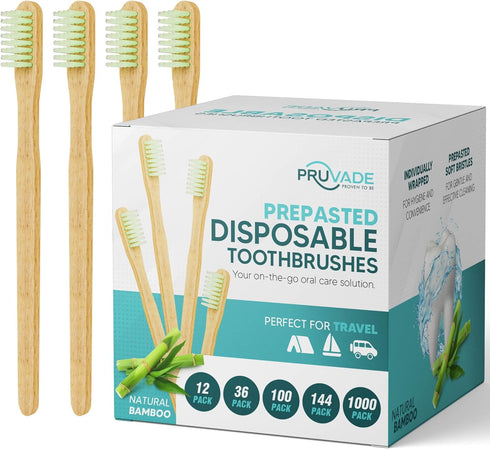 36 Pack Disposable Bamboo Toothbrushes with Toothpaste Built in - Prepasted Toothbrushes Individually Wrapped - Single Use Waterless Tooth Brush w...