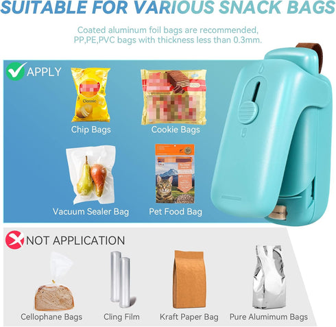 Mini Bag Sealer, ROMSTO Handheld Heat Vacuum Sealer, 2 in 1 Sealer and Cutter with Lanyard, Portable Resealer Machine for Plastic Bags Food Storag...
