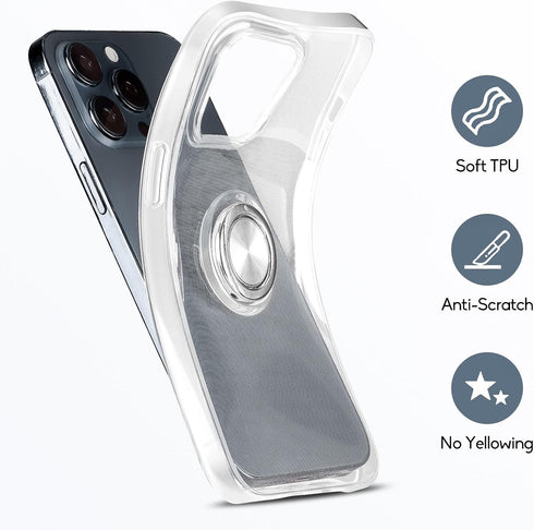 Crystal Clear Case for iPhone 15 Pro Max with Ring Holder Magnetic Kickstand Anti Yellowing Military Grade Drop Protection Bumper Cover Case Trans...