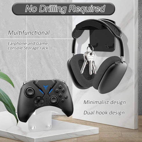 Headphone Stand,Wall-Mounted Headphone Holder,Headset Hook,Dual Hook Design,Compatible with Most Headphones and Gaming Headsets,Can be Fixed on Wa...