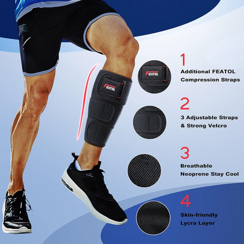FEATOL Calf Brace, Adjustable Shin Splint Brace, Calf Compression Wraps For Women Men, Leg Braces Calf Support Large L (16.5-19") 1PC, Pain Relief...