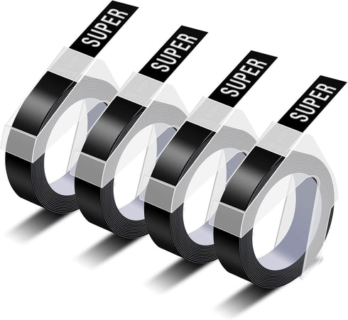 4 Pack Compatible for Dymo 3D Plastic Embossing Labels 1741670 White on Black 520109 Embossing Tape for Dymo 3D Embossing Label Maker 9mm 3/8'' x ...